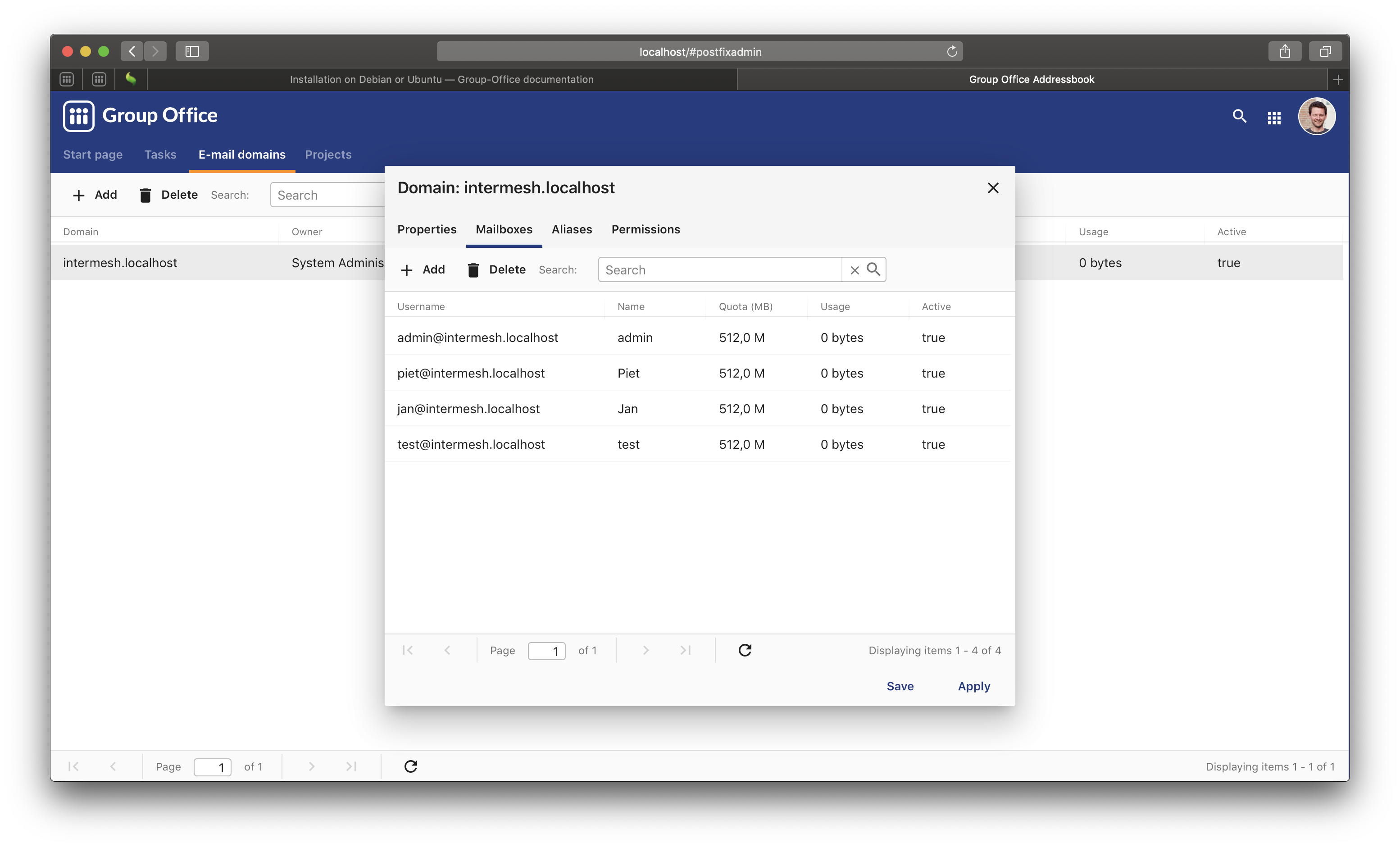 Manage e-mail domains in Group-Office